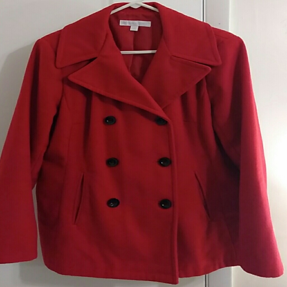 Red pea coat